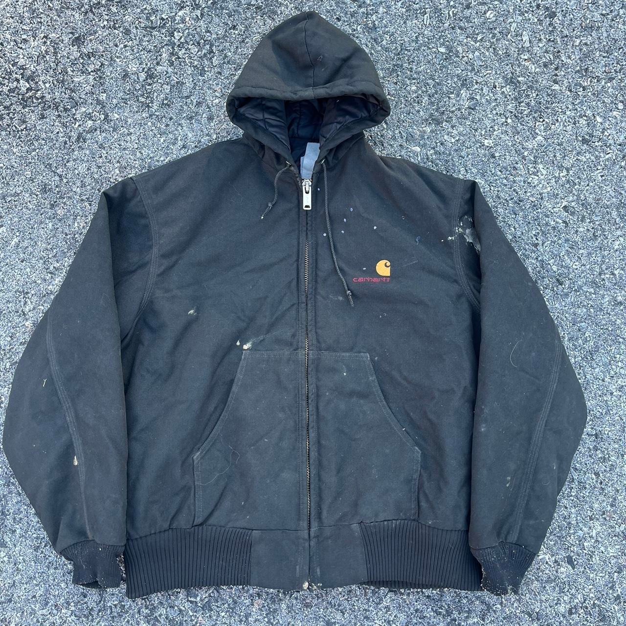 1990s Sunfaded Black Carhartt Hooded Quilted Lined Jacket Size Xl